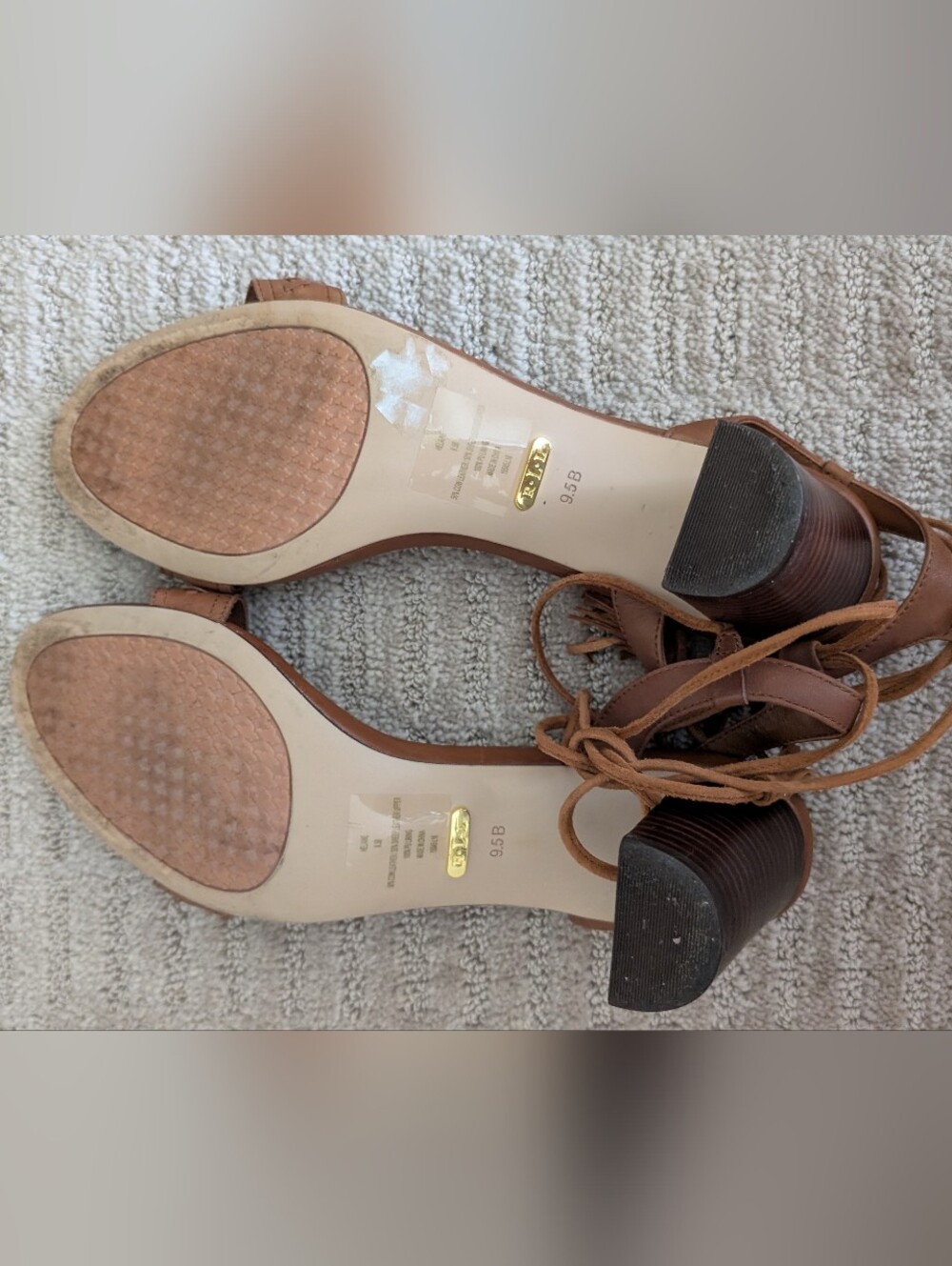 Ralph Lauren Cognac Leather Ankle-Tie Block Heel Sandals 9.5 - Picture 11 of 11